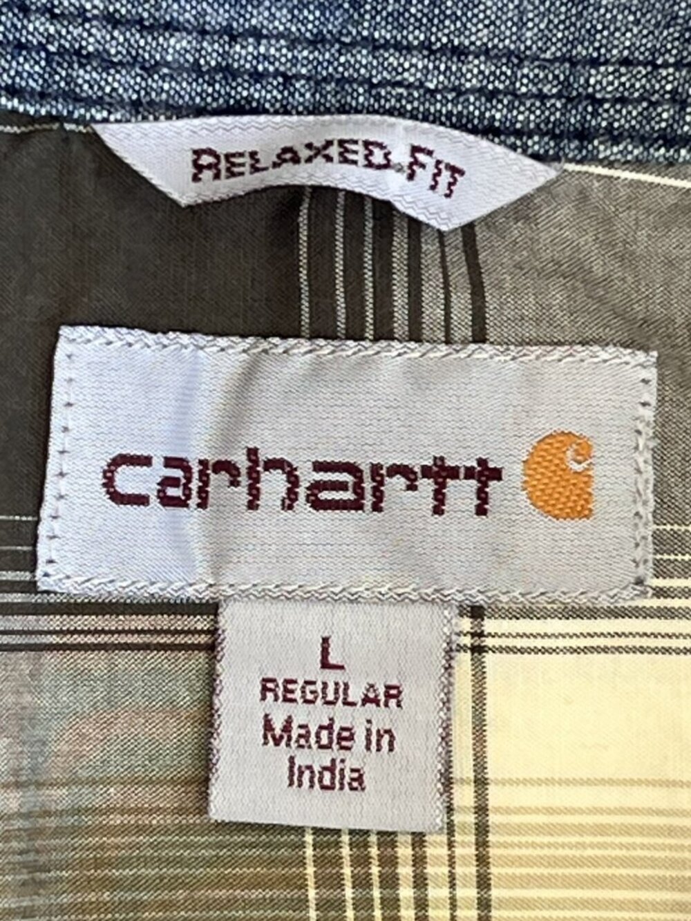 Carhartt Men's Large Relaxed Fit Short Sleeve Plaid Shirt Snap Button EUC - Picture 4 of 7